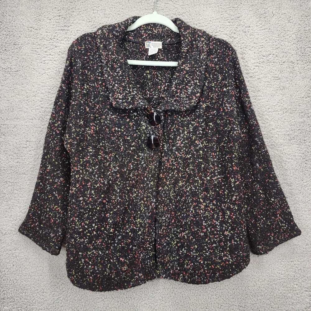 Glenmont Design‎ Womens Small Black Confetti Knit Button Front Cardigan Sweater